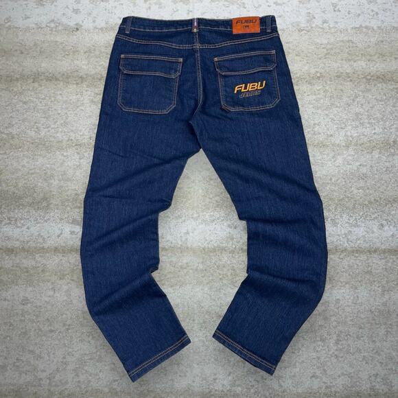 Vintage Skater Jeans Fubu Dark Wash Regular Straight Fit Denim Rap Style Art Y2K